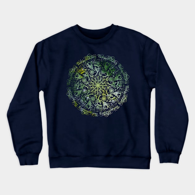 Plant For Pollinators Lime Lettering Mandala Filigree Crewneck Sweatshirt by bubbsnugg